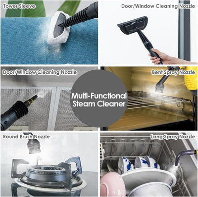 SOARS Dampfreiniger Handgerät mit 9 Zubehör, Dampfdruck: 3 bar, Max. 135 ℃, Aufheizzeit: 3-5min., Leistung: 1050W, Wassertank: 350 ml, Handdampfreiniger für Teppiche, Boden, Fenster
