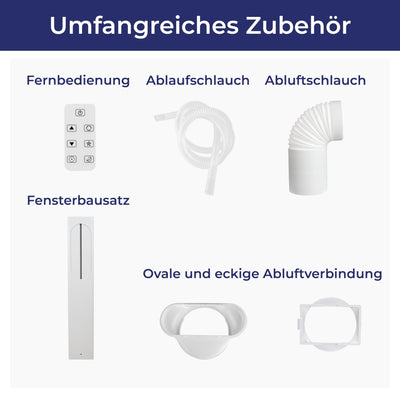 KLAMER Mobile Klimaanlage mit Abluftschlauch und Wassertank, 7000 BTU/h, 3-in-1 Klimagerät für Räume bis 25m², mit Luftentfeuchter, Kühlung und Ventilation für Haus, Wohnung & Büro