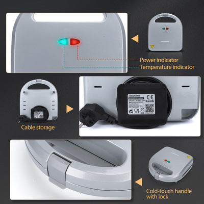 Aigostar Sandwich maker 3 in 1, Sandwich Maker, Kontaktgrill, Waffeleisen 3 in 1, 750W, Antihaftbeschichtete abnehmbare Platten, wärmeisolierter Griffe, Grau, Grace