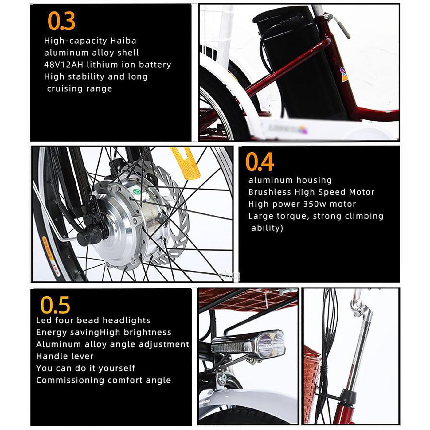 20″ Elektro Dreirad FüR Erwachsene, 7-Gang 3-Rad Elektrofahrrad, Mit Herausnehmbarem 48V 12Ah Akku (35–45 Km Reichweite), Verstellbarem Sitz (80–92 cm), Mit Scheinwerfer + Hupe B
