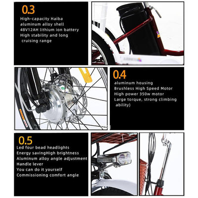 20″ Elektro Dreirad FüR Erwachsene, 7-Gang 3-Rad Elektrofahrrad, Mit Herausnehmbarem 48V 12Ah Akku (35–45 Km Reichweite), Verstellbarem Sitz (80–92 cm), Mit Scheinwerfer + Hupe B