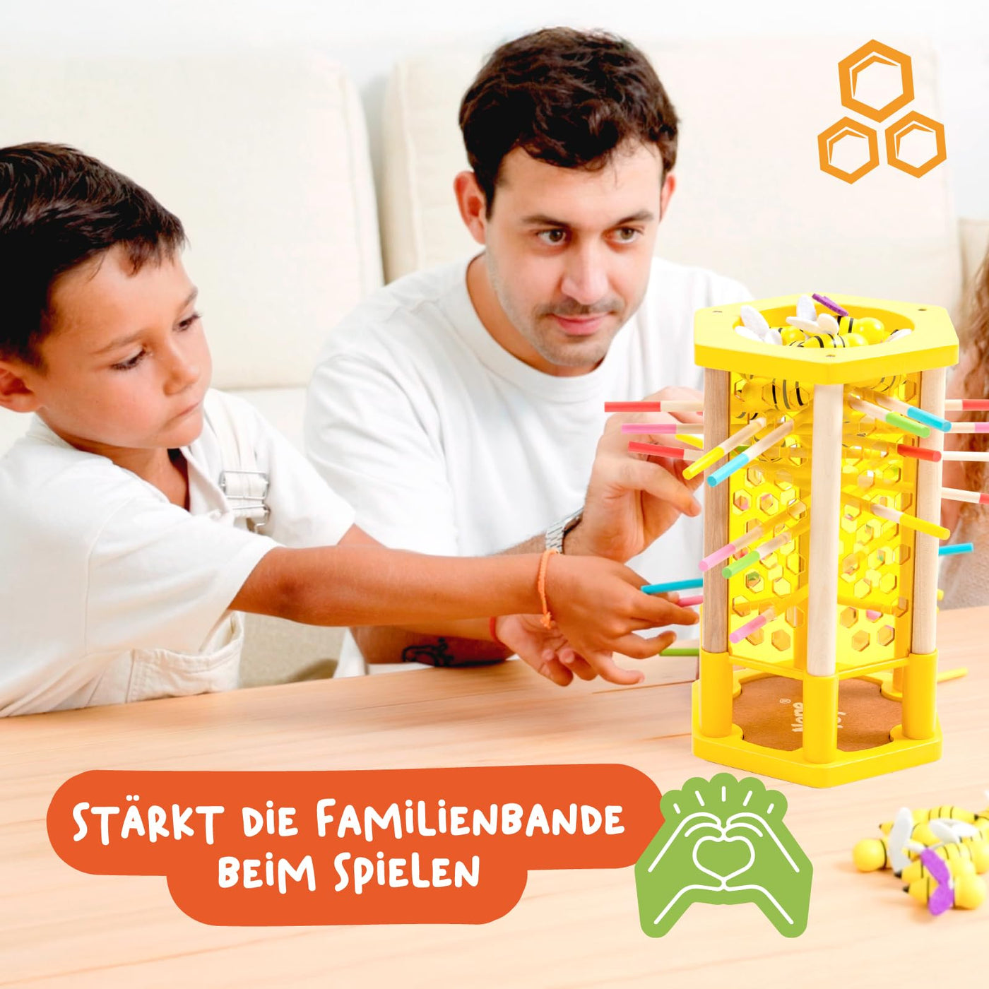 Nene Toys BEEFALL Groß, 4-in-1 Lernspiel mit Bienen, Montessori Spielzeug ab 3 Jahren mit bunten Stäben, Würfeln & Karten - Holzspiel für Jungen & Mädchen 3-9 Jahre - Pädagogisches Familienspiel