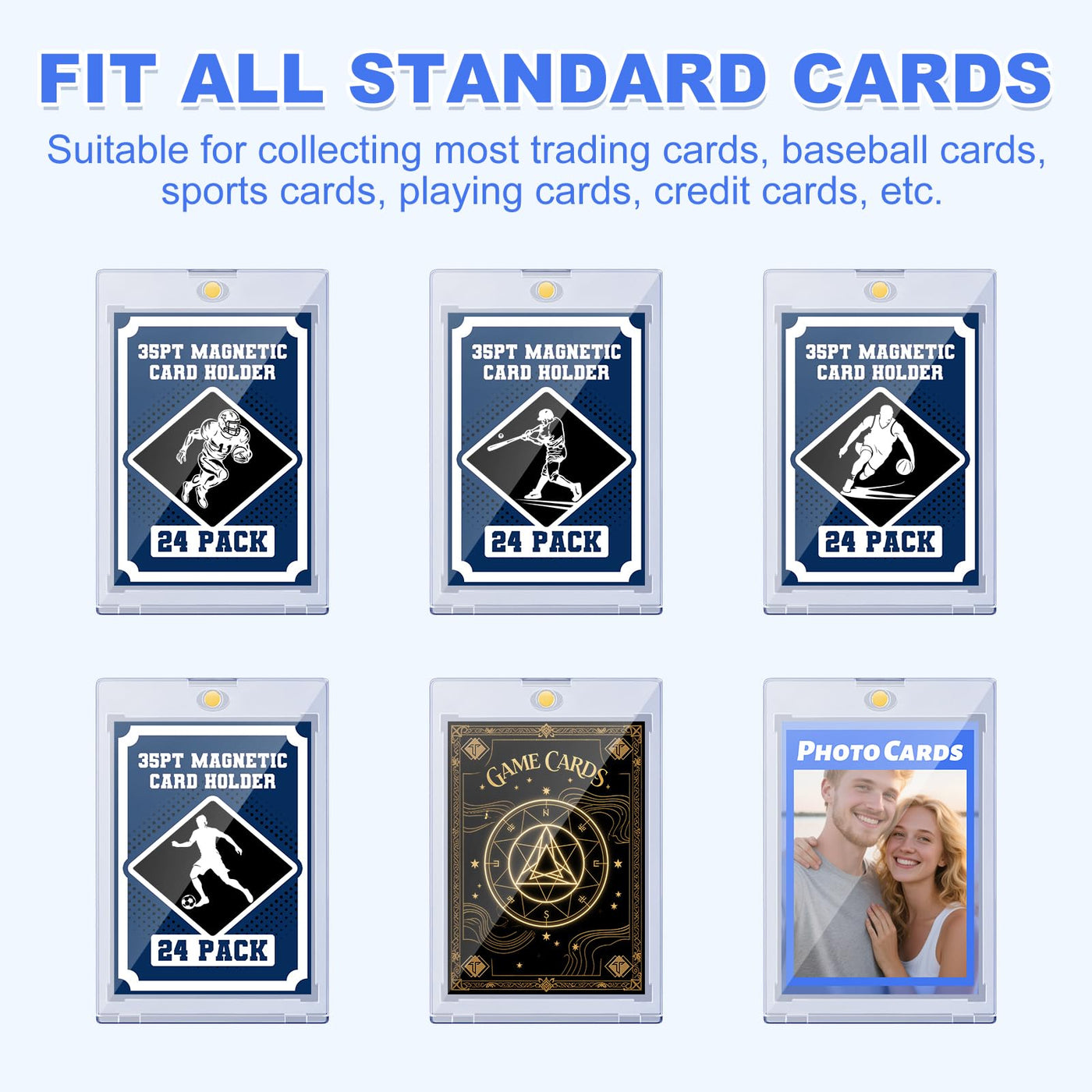 35pt Magnetic Card Holder Sammelkarten Hüllen UV-Schutz Kunststoff,24 Pack Baseball Karten Schützer Hartplastik für sammelbare Sport-Karten Acryl Display Kartenkoffer Fit 2.5x3.5in