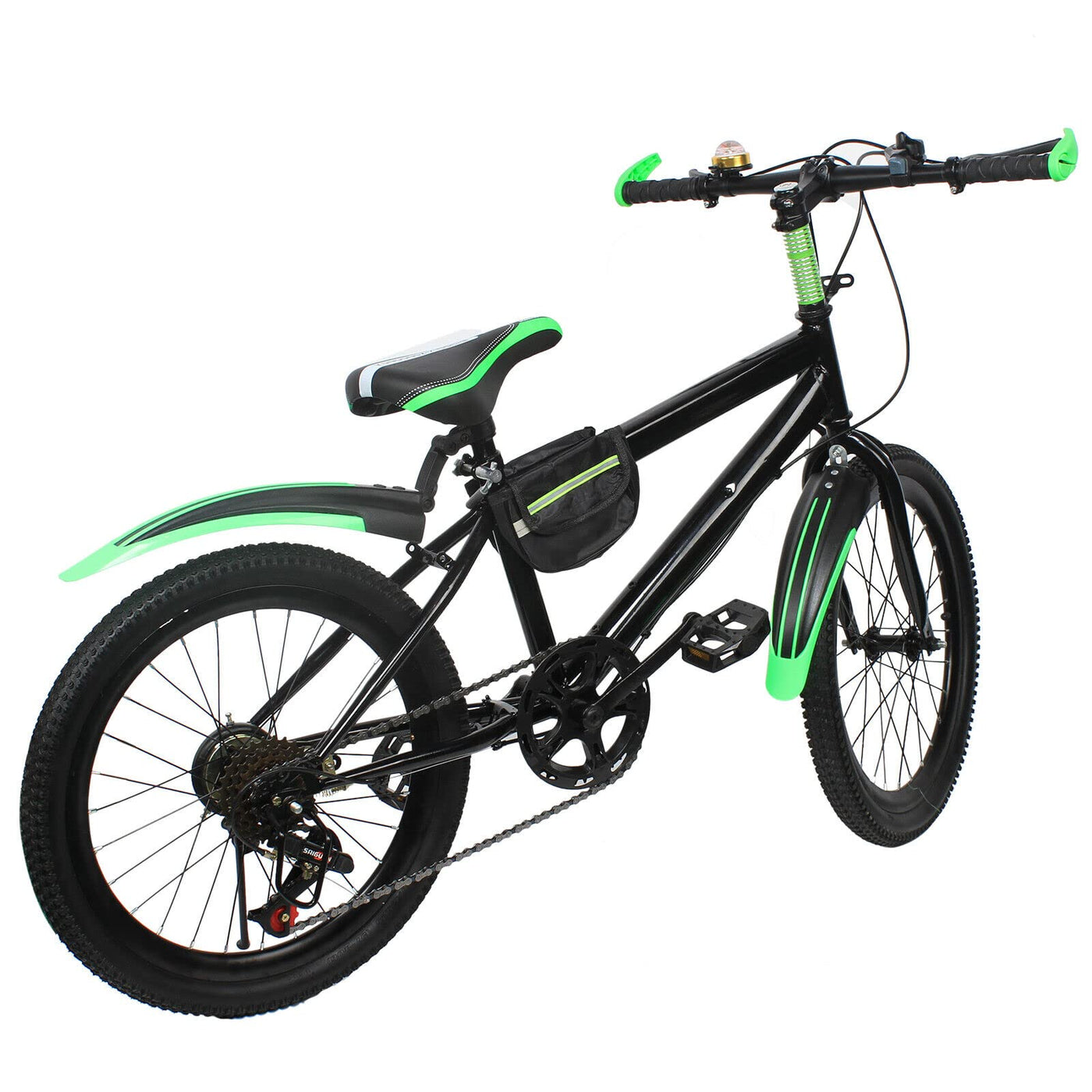 Mountainbike 20 Zoll Kinderfahrrad Fahrrad mit Kotflügeln 7 Gang Kohlenstoffstahl Kinder Fahrrad Doppelscheibenbremse Fahrrad Grün Bike für Jungen und Mädchen