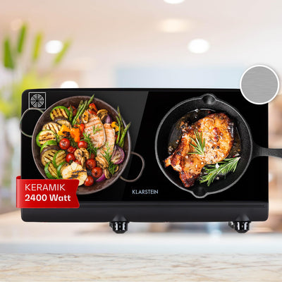 Klarstein Glaskeramik Kochfeld, Einbau-Kochfeld mit 2 Platten, 2400 W Elektro Kochfeld zum Kochen, Modernes Glaskeramikkochfeld, Glaskeramik Herdplatte mit 2 Kochfelder, Einbau Kochfeld Keramik