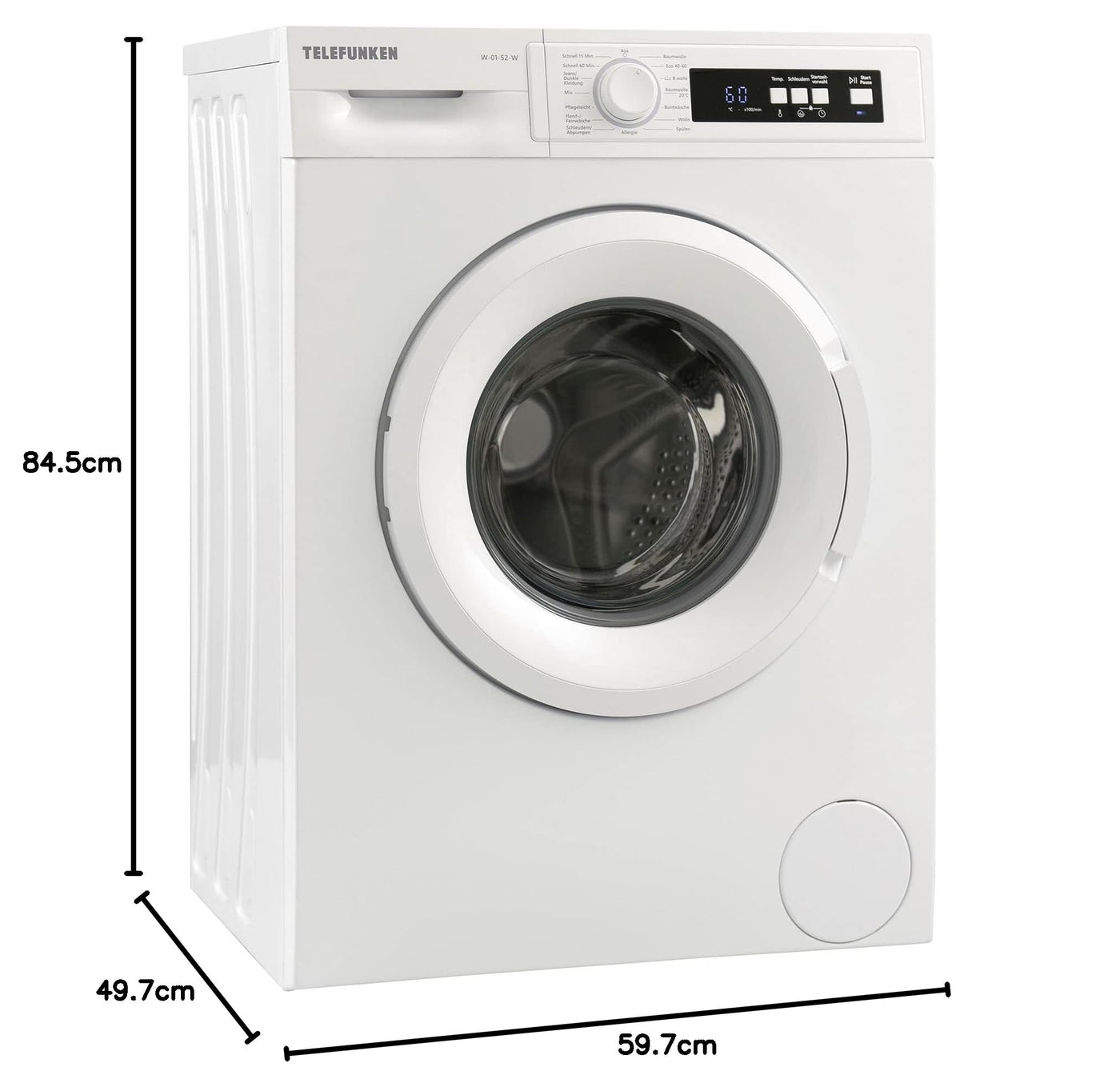 Telefunken W-01-52-W Waschmaschine (5 kg / 1000 U/Min) mit Mengenautomatik und Überlaufschutz / 15 Programme/Startzeitvorwahl/weiß