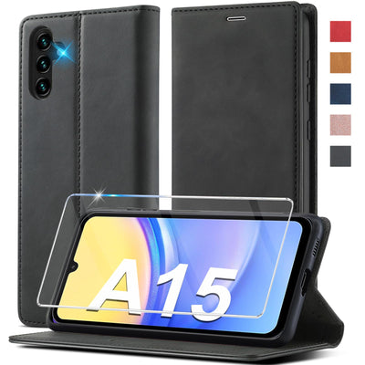 Ailicici für Samsung Galaxy A15 Hülle Leder [Mit Schutzfolie] Handyhülle für Samsung A15 Hülle Klappbar Leder Flip Wallet Stoßfeste Case Schutzhülle Klapphülle, für Samsung Galaxy A15 5G Hülle Leder