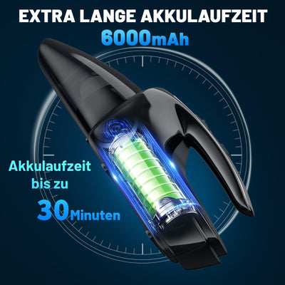 NHOWIN Handstaubsauger Kabellos, 9500Pa Starke Saugkraft Handstaubsauger Akku 6000mAh Lange Akkulaufzeit Handstaubsauger Auto Staubsauger Mini Staubsauger mit 2 Filtern für Haus, Auto, Tierhaare