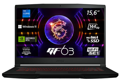 MSI Thin GF63 12VF-298, 39,6 cm (15,6 Zoll) FHD, 144 Hz, Intel Core i7-12650H, 16 GB DDR4-3200, 512 GB SSD RTX 4060 Laptop GPU, Windows 11 Home, Schnelles PCIe SSD-Systemlaufwerk, QWERTZ Tastatur