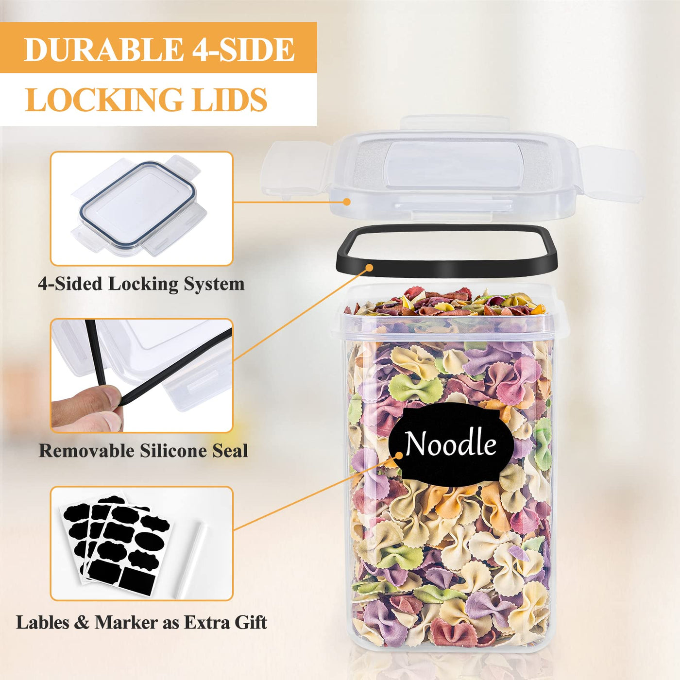 L LONGANCHANG Vorratsdosen mit Deckel Luftdicht Set of 16, BPA frei, Aufbewahrungsbox mit Deckel, Mottensichere Küchen Organizer Cornflakes Müsli Mehl Aufbewahrung, Vorratsbehälter mit Etiketten