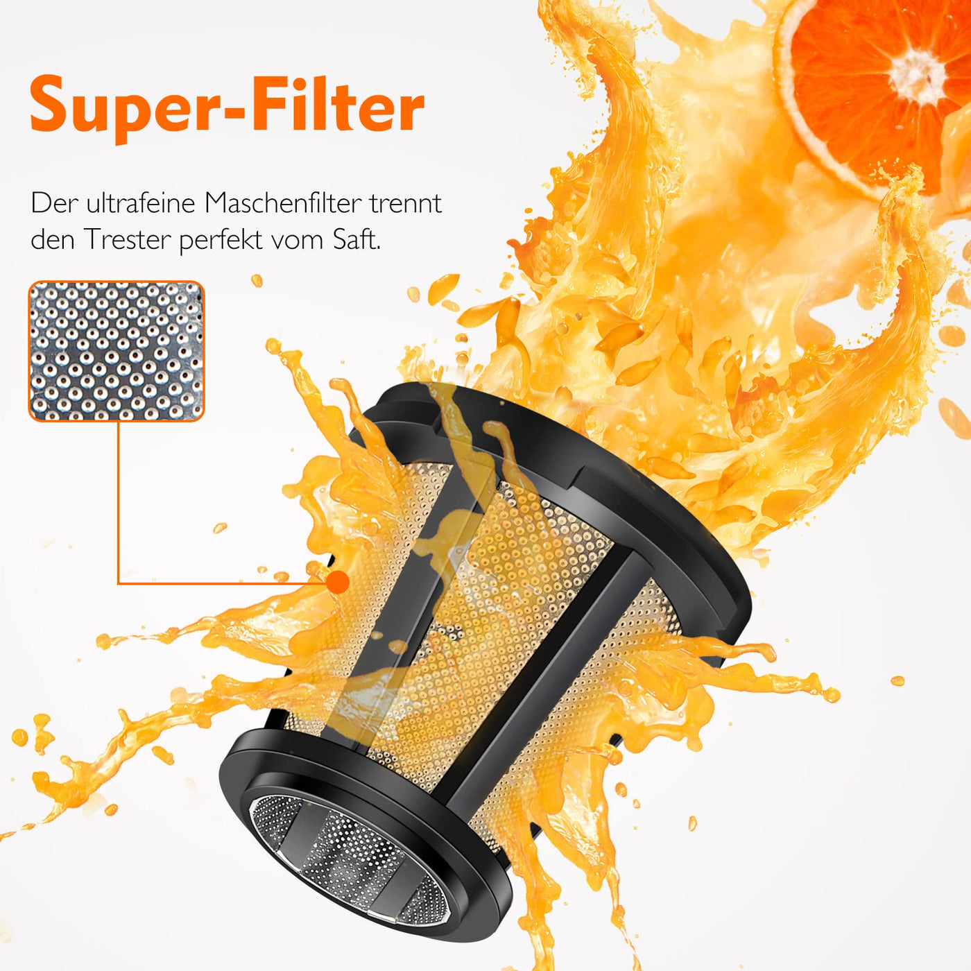 AMZCHEF Entsafter Gemüse und Obst Testsieger - Entsafter Slow Juicer mit Rückwärts-Kau-Funktion - Zartes Zerkleinern ohne Filtern - Saftpresse Elektrisch mit Bürste und 2 Tassen - Silber