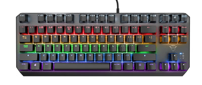 Trust Gaming GXT 834 Callaz TKL Mechanische Tastatur, Deutsches QWERTZ Layout, Outemu-Schalter, Mehrfarbige LED-Beleuchtung, 12 Media-Tasten, USB Gaming Tastatur 80% für PC, Laptop, Mac Schwarz