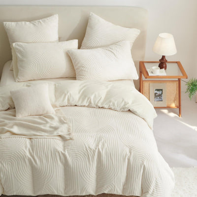 Tospass Plüsch Bettwäsche 220x240cm Beige Jacquard Flanell Samt Biber Bettbezug Warme Cashmere Touch Flauschig Deckenbezug Coral Fleece Winterbettwäsche mit Reißverschluss und 2 Kissenbezug 80x80cm