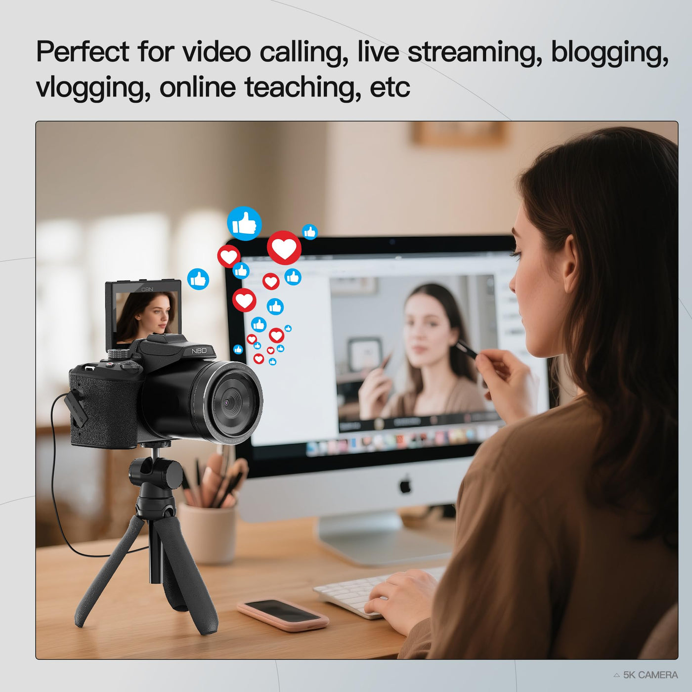 64MP Digital Camera für Fotografie und Video, 5K Vlogging Kamera für YouTube mit 3'' Flip Screen, 16X Digitalzoom, WiFi& Autofokus, Kameragurt&Stativ, 2 Akkus, 32GB TF Karte 2502-EU