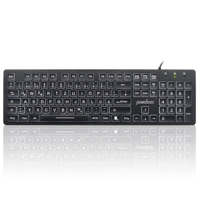 Perixx Periboard-317, Kabelgebundene Tastatur mit weißer LED Hintergrundbeleuchtung, Große Druckbuchstaben, Vollformat, Deutsches QWERTZ Layout
