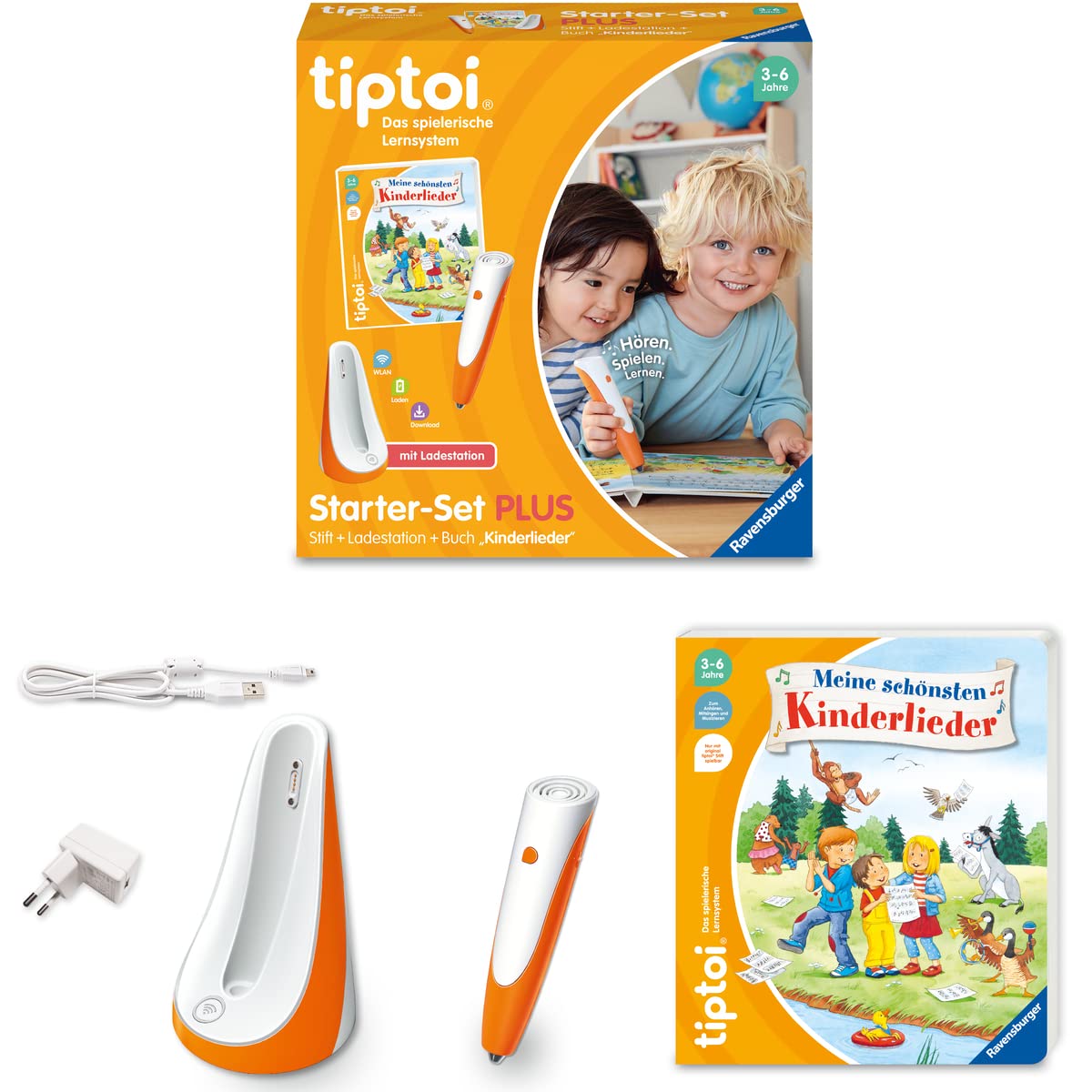 Ravensburger tiptoi Starter-Set Plus 00159: Stift und Buch Meine schönsten Kinderlieder - Plus Ladestation