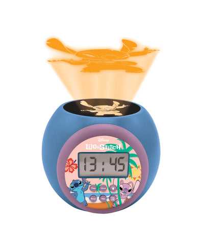 Lexibook, Disney Stitch, Projektionswecker mit Schlummerfunktion und Alarmfunktion, Nachtlicht mit Timer, LCD-Bildschirm, batteriebetrieben, blau, RL977D