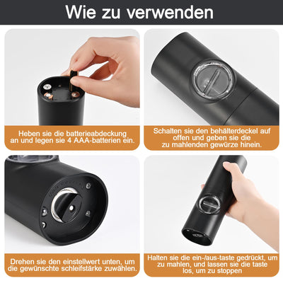 Herboom 2Stück Elektrische Salz und Pfeffermühle Set mit Reinigungsbürste, Mahlen Einstellbare Grobheit mit LED-Licht für BBQ Restaurant Küche, Batteriebetrieben (Batterien nicht enthalten)