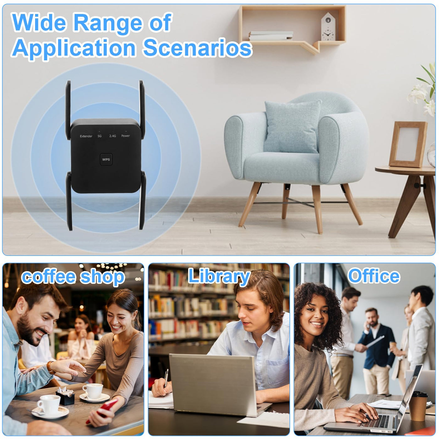 WLAN Verstärker 1200Mbit/s WiFi Repeater Dualband 2,4GHz+5GHz WiFi Booster mit Repeater/Router/Access Point Modus,4 Antenne,Einfache Einrichtung,WiFi Extender Booster Mit LAN/WAN Port
