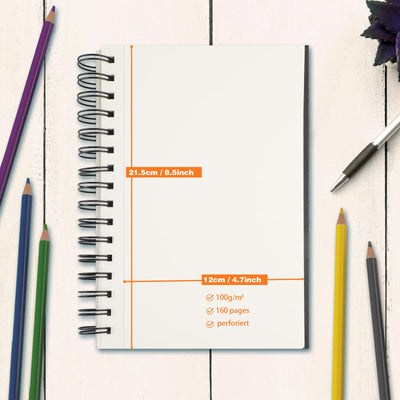 2 Stück A5 Skizzenbuch,100 g/m² Zeichenblöcke mit Spiralbindung-160 Blatt /320 Seiten-Skizzenbücher mit festem Einband-Professionnelle Zeichenbuch für Kinder & Erwachsene, Ideal für Skizzen