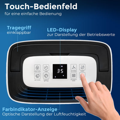alfda AEF2000 Luftentfeuchter elektrisch - (max. 20Liter/Tag) - 4 Betriebsmodi, für Räume bis 30 m², Automatikbetrieb, Touch-Display, mit Ablaufschlauch, zum Wäsche trocknen - Gegen Feuchtigkeit...