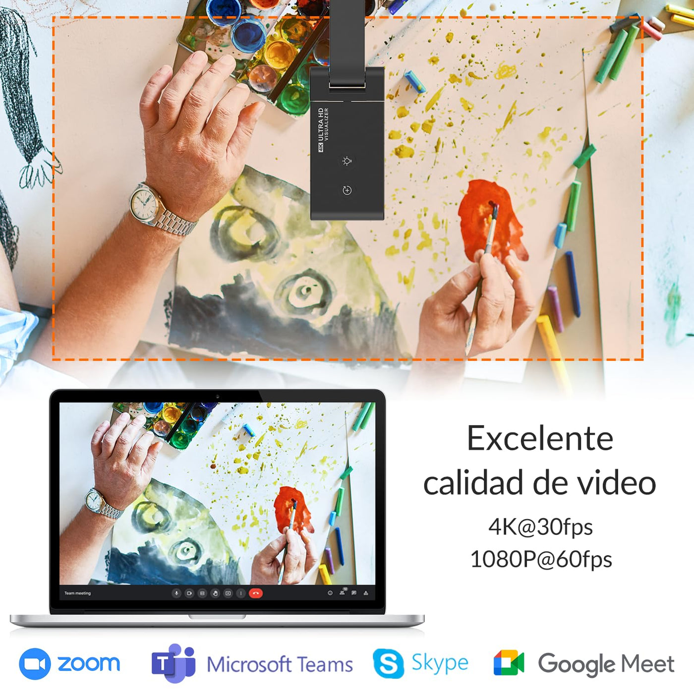 Innex DC500, Tragbare 13MP 4K USB Dokumentenkamera und Webcam, Rauschunterdrückungsmikrofon, Dualer Autofokus, Auto-Flip, Unterstützt Win/Mac/Chromebook, Für Fernunterricht und -lehre