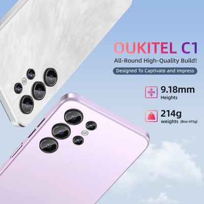 OUKITEL C1 Android 15 Smartphone Ohne Vertrag, 16GB+128GB /1TB Handy Günstig, 6.52" HD+ Handy Ohne Vertrag,5150mAh Simlockfreie Handys, 13MP+5MP, Dual 4G SIM 3 Steckplatz/Fingerabdruck/OTG/3.5mm Jack