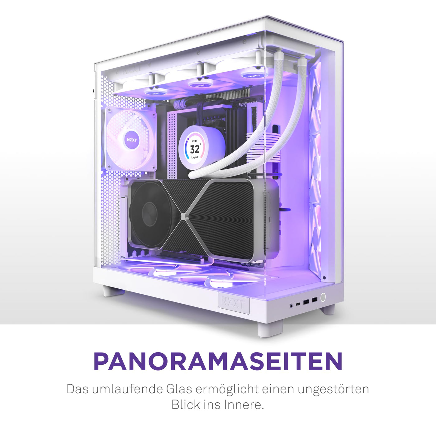 NZXT H6 Flow RGB | CC-H61FW-R1 | Kompaktes Mid-Tower Gehäuse mit zwei Kammern | Inklusive 3 x 120 mm-Lüfter RGB | Glaspaneele mit Panoramablick | Hochleistungs-Airflow-Panels | Weiß