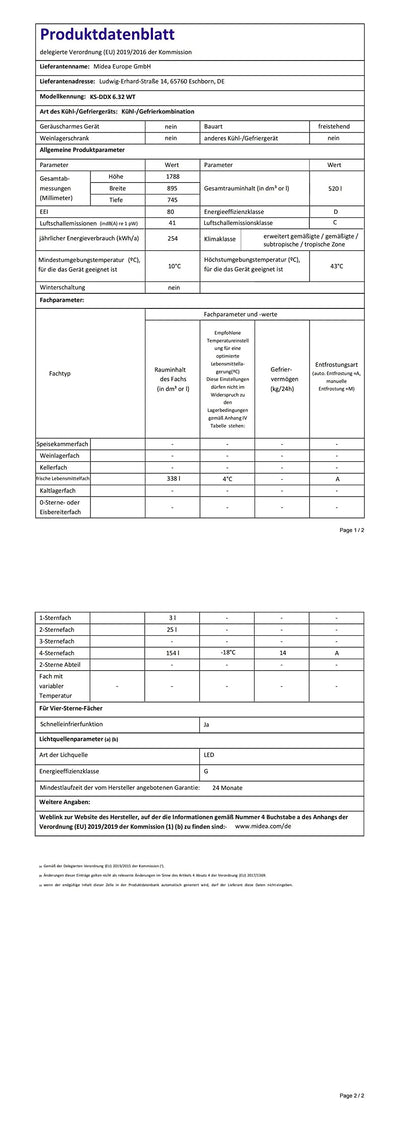 Midea KS-DDX 6.32 WT Side-by-Side Kühl-/Gefrierkombination/ 178,8 cm Höhe/ 254 kWh/Jahr/No Frost/Dual Inverter Compressor/mit 3in1 Wasser-/Eisspender und Wassertank, Dark Inox
