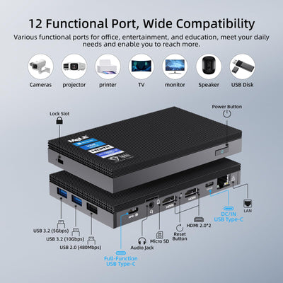 MeLE Mini-PC Quiter4C N100, ohne Betriebssystem, Lüfterloser PC 8GB/128GB, Multi-System-Unterstützung für Win/Linux/Ubuntu, 4K HDMI,USB-C PD3.0 mit voller Funktion, Kleiner Formfaktor für IoT