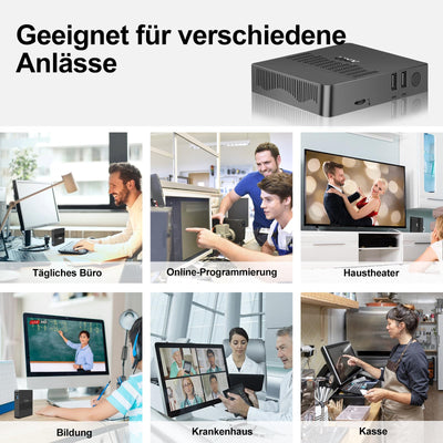 UXX Mini PC Unterstützung 512GB M.2 SSD Erweiterung, N3350 Micro Desktop Computer 64GB eMMC, Gaming PC 4K UHD Dual Display, BT, 2.4/5G WiFi, USB 3.0, HDMI für Büro/Home (Grau)