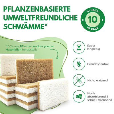 AIRNEX Biologisch Abbaubarer Spülschwamm 10er Set – Kompostierbarer Naturschwamm Aus Zellulose und Kokosfasern Mit Topfreiniger– Umweltfreundlicher Putzschwamm – Geruchloser Küchenschwamm Sponge