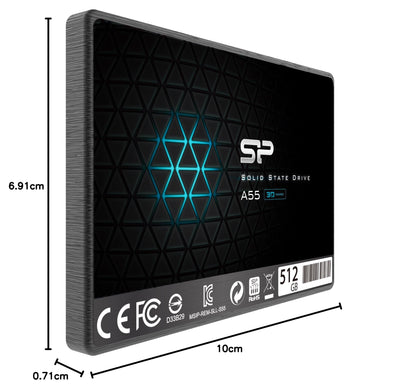 Silicon Power SSD 512GB 3D NAND A55 SLC Cache Performance Boost 2,5 Zoll SATA III 7mm (0,28") Interne SSD, Festkörper-Laufwerk