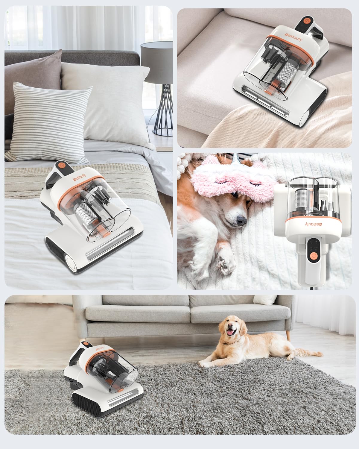 Bestauty Milbensauger für Matratzen, 2 Stufen starken Saugens 7-16 kPa Milbenstaubsauger 500W mit UV-Licht, 55°C Heißlufttrocknung, entfernt 99,9% Bakterien, Allergene, Staub-Milben für Betten,Sofas