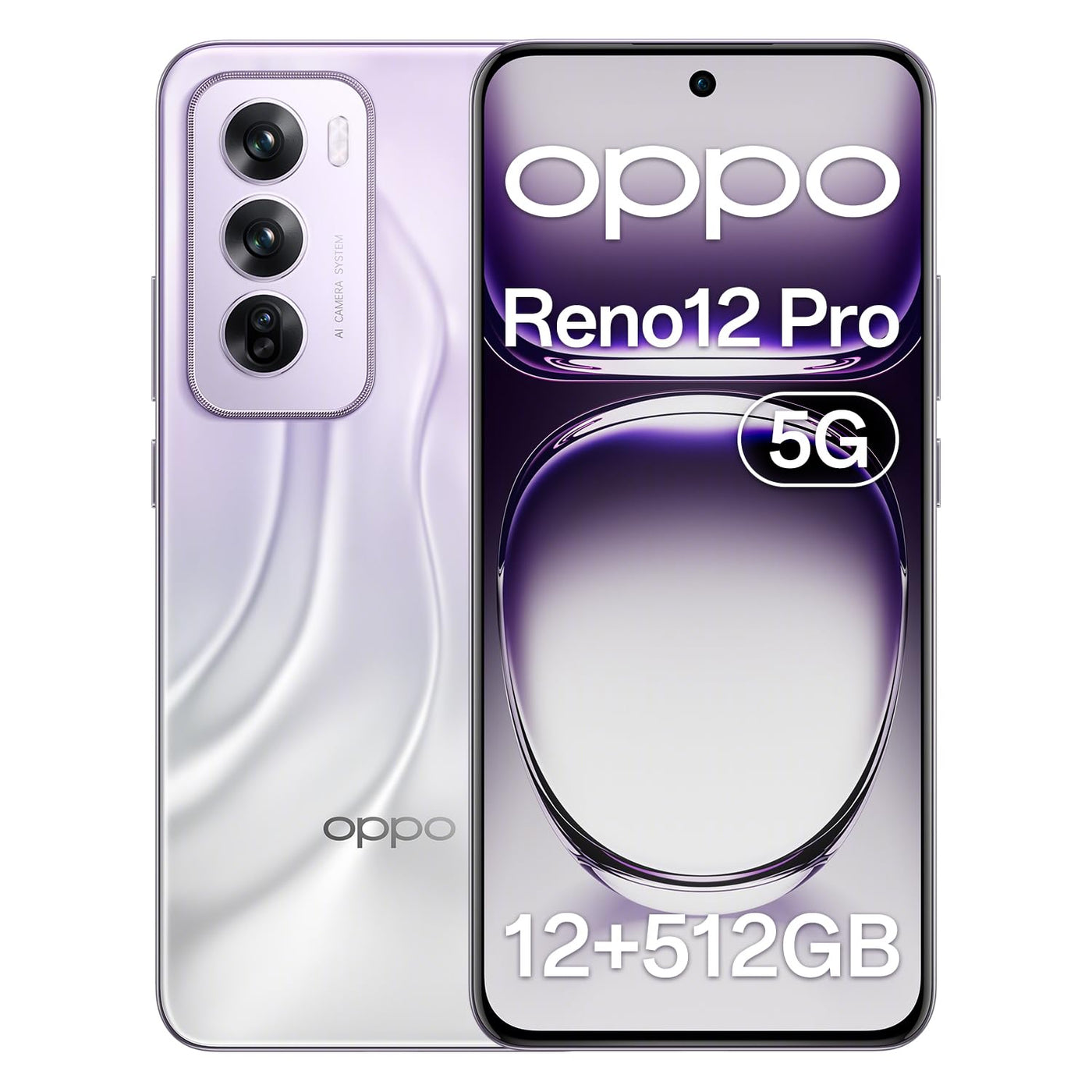 OPPO Reno12 Pro 5G 12+512GB, AI Smartphone Android, Handy, SUPERVOOC 80W, 5000mAh Akku, Schnellladefunktion, Doppelte 50MP AI Kamera, 120Hz 6,7" AMOLED, Dimensity 7300, NFC, Silber
