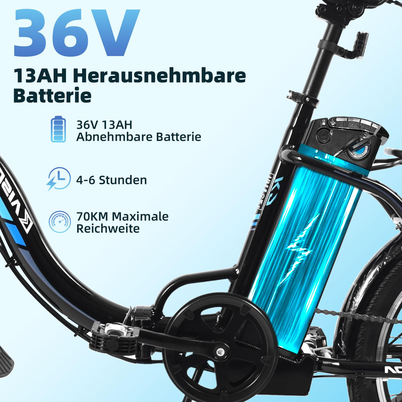 KAISDA E-Bike Klapprad 20 Zoll Elektrofahrrad Mit 250W Motor 36V 13Ah Abnehmbarem Li-ion Akku Bis 100km Distanz,7-Gang,Pedelec Ebike E-Citybike E-Fahrrad Für Erwachsene,Schwarz