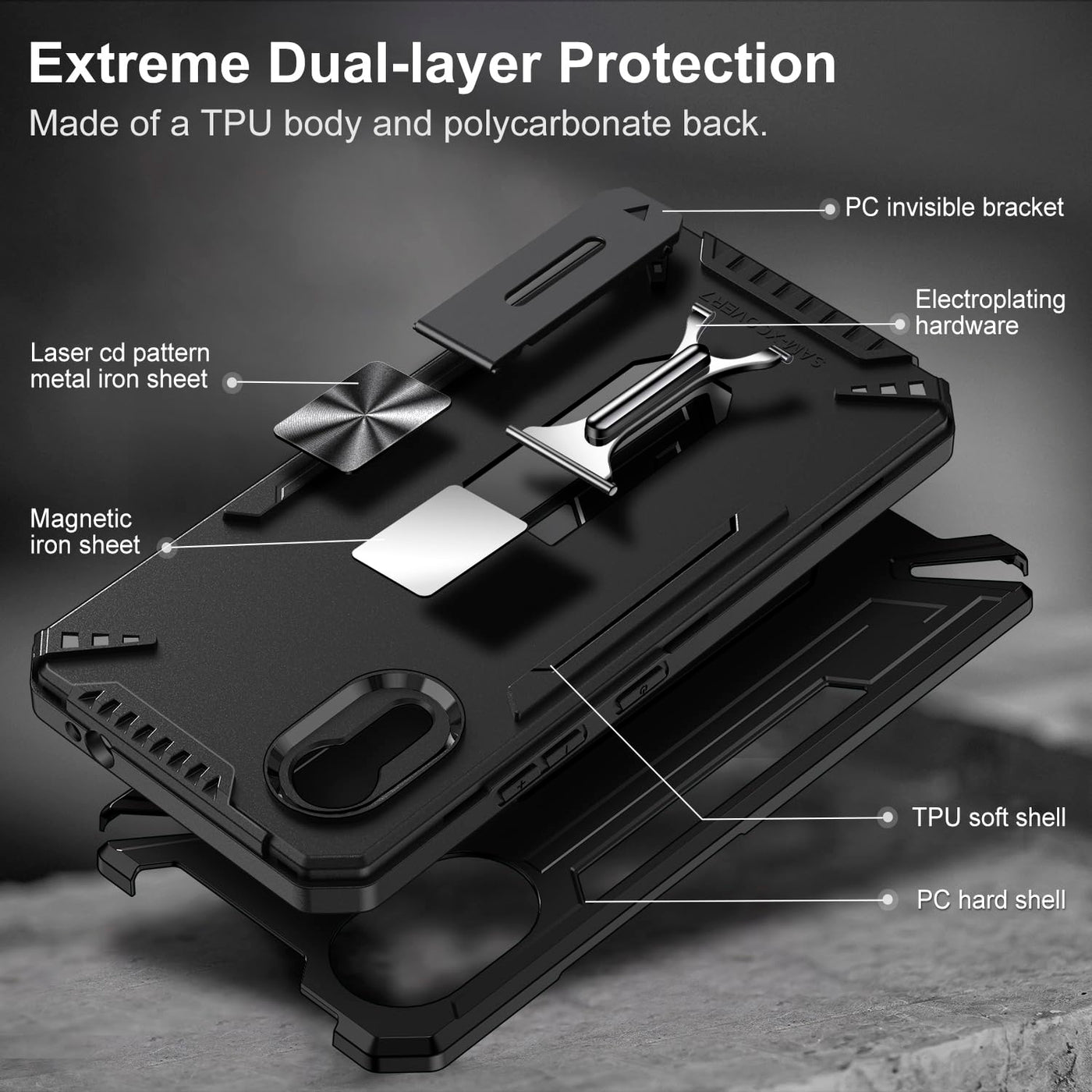 ivoler Hülle für Samsung Galaxy Xcover 7 mit Ständer und 2 Stück Panzer Schutz Glas, [Kameraschutz] [Militärischer] Stoßfest Handyhülle Kratzfest Schutzhülle Anti-Fingerabdruck Case Cover, Schwarz