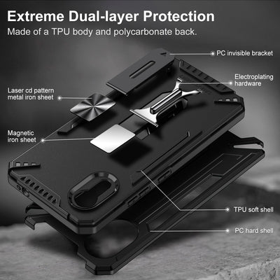 ivoler Hülle für Samsung Galaxy Xcover 7 mit Ständer und 2 Stück Panzer Schutz Glas, [Kameraschutz] [Militärischer] Stoßfest Handyhülle Kratzfest Schutzhülle Anti-Fingerabdruck Case Cover, Schwarz