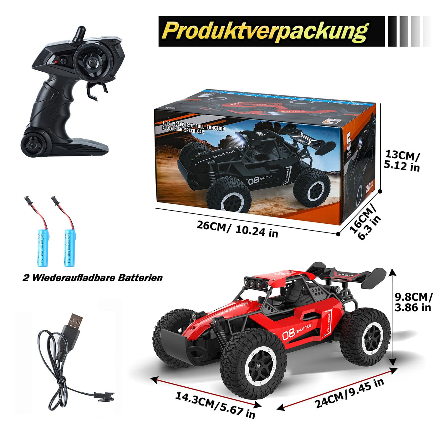 SZJJX Ferngesteuertes Auto ab 3 4 5 6 7 8+ Jahre Kinder,2.4Ghz RC Auto Spielzeug mit Alloy Gehäuse,LED Blinken,2WD 20KM/H Rennauto Ferngesteuert,RC Car Crawler Geschenk Mädchen Junge Kinder Rot
