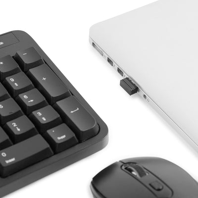 Amazon Basics – Tastatur-Maus-Set, ergonomisch, kabellos, DE Layout - schwarz