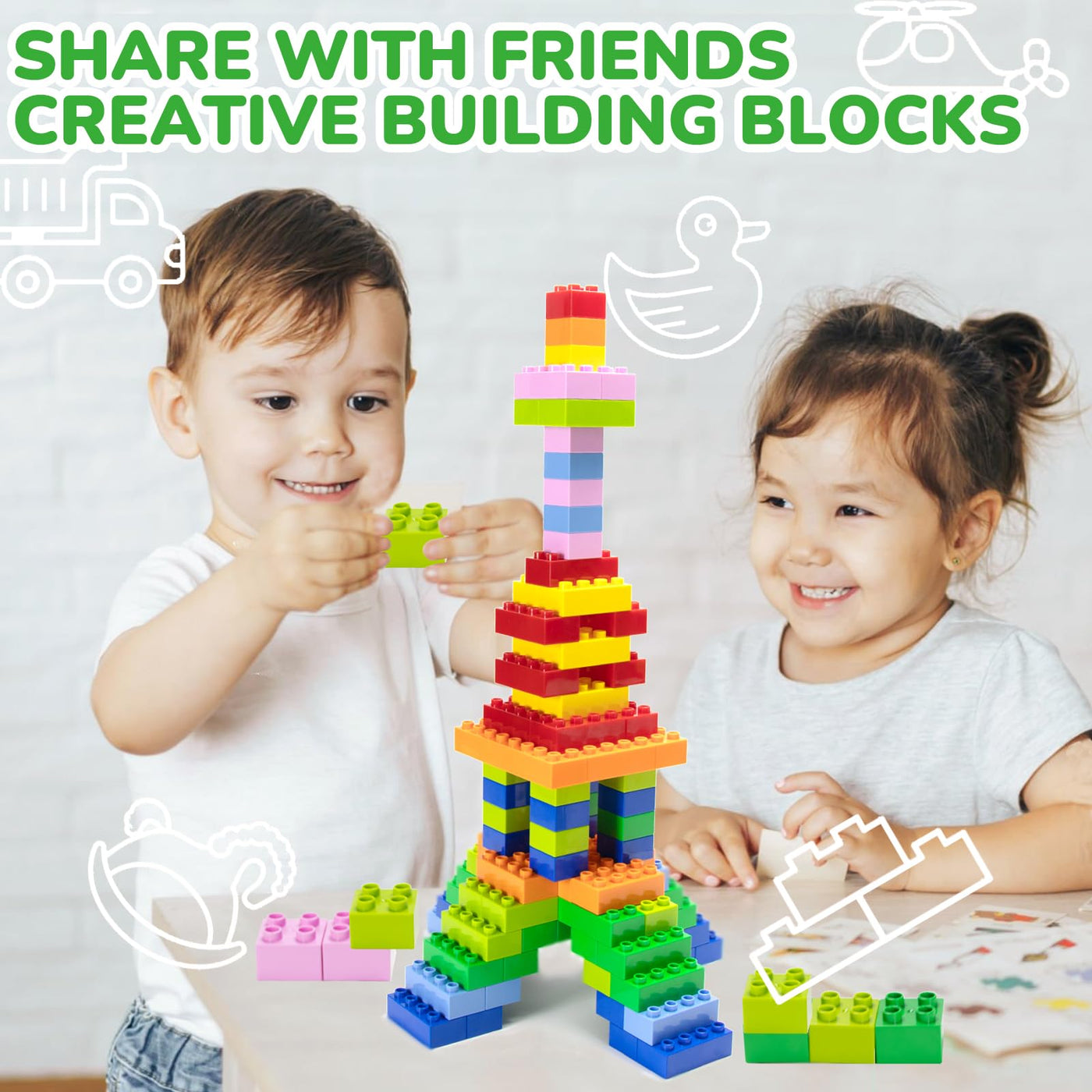 Mirthben 120 Stück Große Bausteine Set, 2 Formen und 8 Farben Bauklötze, Kompatibel mit Duplo Steine und Allen führenden Marke, Bunte Bauspielzeug für Kinder ab 3 Jahren