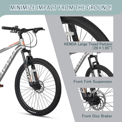 AVASTA AV300 26 Zoll Mountainbike MTB Pendlerrad Leichter Aluminiumrahmen 21 Gang Schaltung Vorderradfederung Scheibenbremsen vorne und hinten, Grau