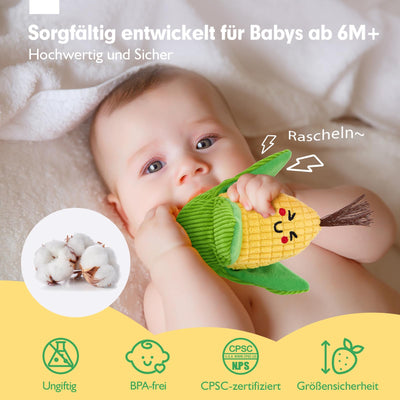 hahaland Baby Spielzeug 6 Monate,Obst und Gemüse Plüsch Spielzeug(16PCS) mit Rassel & Knisterpapier,Fördert Sensorik & Motorik,Montessori Spielzeug ab 6 8 9 12 Monate Geschenk für Jungen Mädchen