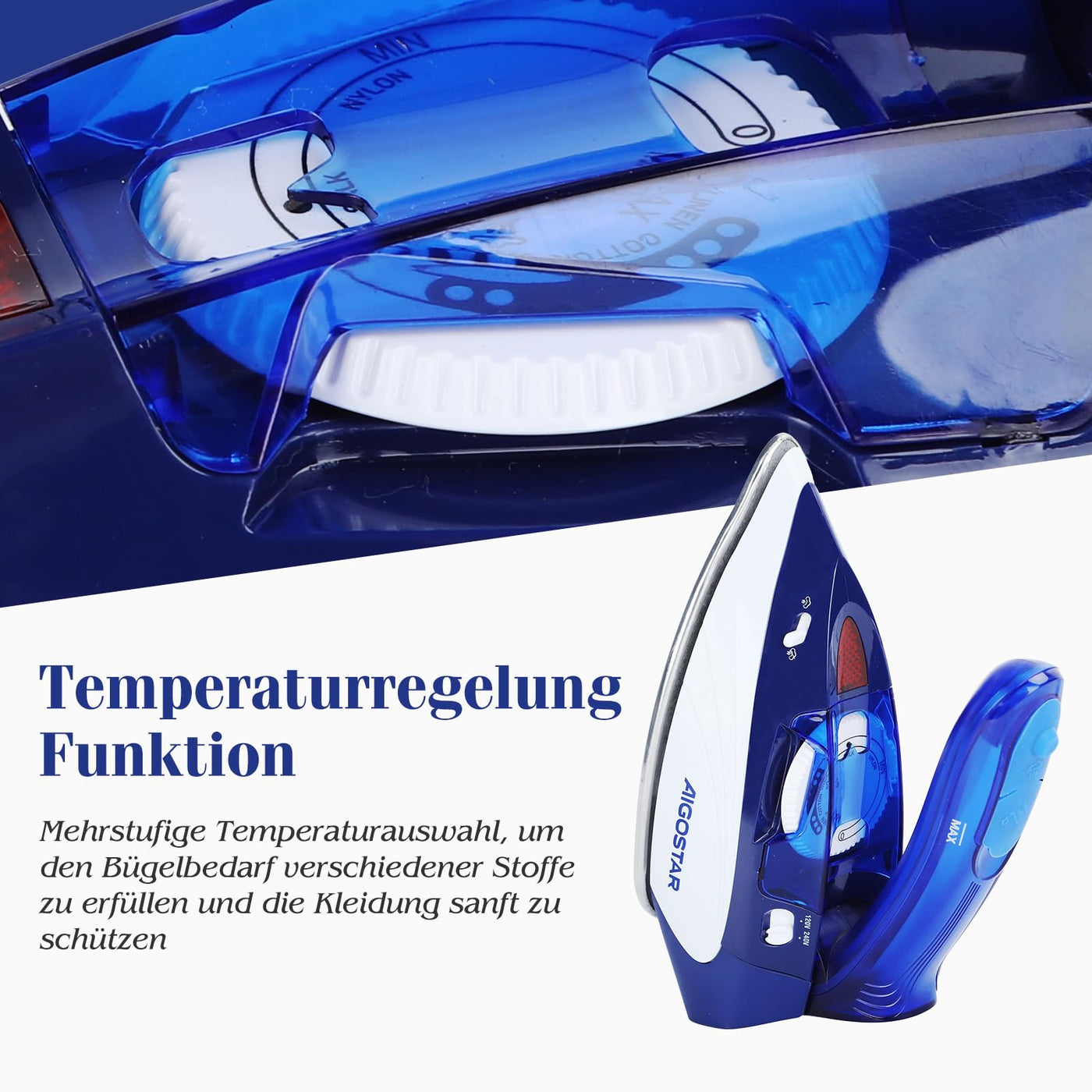 Aigostar Reise-Dampfbügeleisen Kleines Mini Dampf Bügeleisen Leichtes Reisebügeleisen Tragbar Faltbarer Griff Mehrere Temperaturstufen Reisedampfbügeleisen 1100W 80ml Wassertank