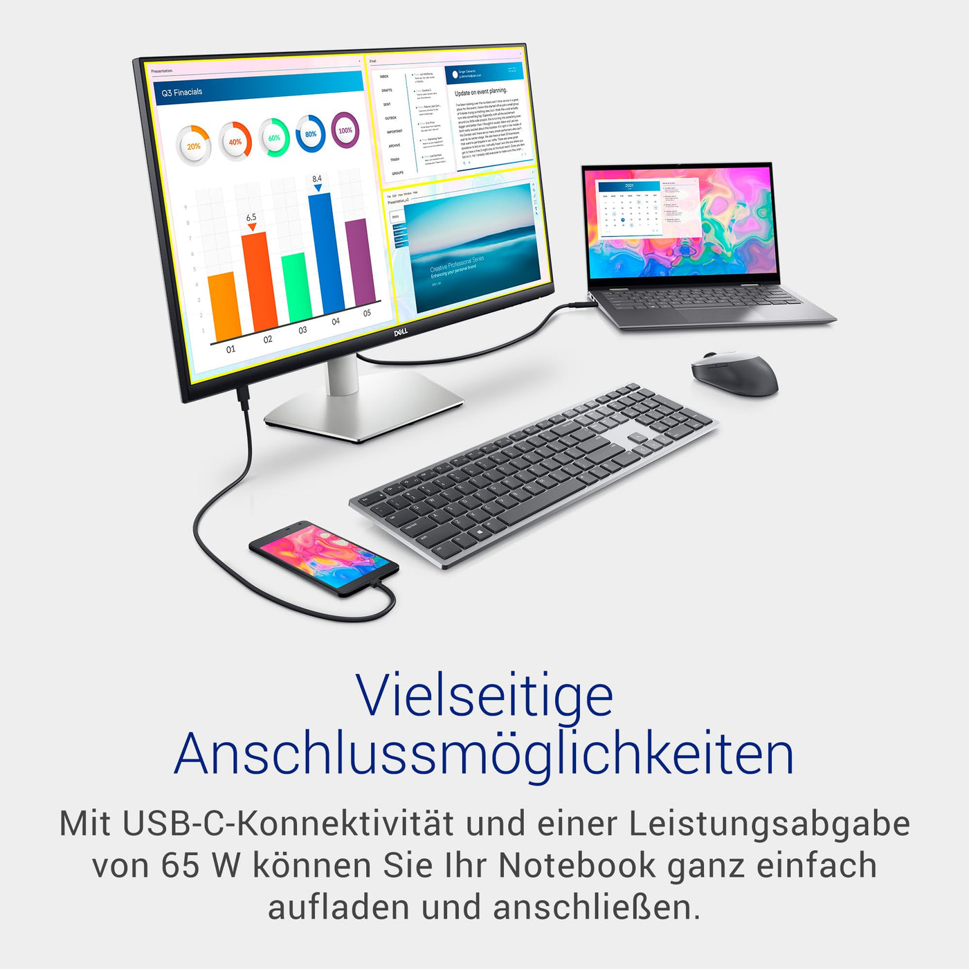 Dell S2722DC USB-C 27 Zoll QHD (2560x1440) Monitor, 75Hz, IPS, 4ms, AMD FreeSync, 99% sRGB, Eingebaute Lautsprecher, USB-C, 2x HDMI, 2x USB, 3 Jahre Garantie, Platinum Silver