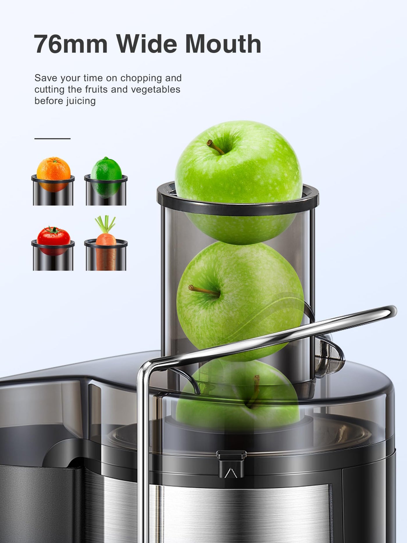 Reemix Entsafter Gemüse und Obst, Max Juicer Machine aus Edelstahl mit 3 Geschwindigkeitsstufen, 65mm Großem Mund Zufuhrschacht Zentrifugal Entsafter