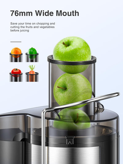 Reemix Entsafter Gemüse und Obst, Max Juicer Machine aus Edelstahl mit 3 Geschwindigkeitsstufen, 65mm Großem Mund Zufuhrschacht Zentrifugal Entsafter