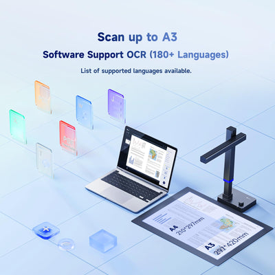CZUR Shine Ultra A3 Scanner, tragbarer Dokumentenscanner, Faltbare Buchscanner, Dokumentenkamera Visualizer mit OCR 180+ Sprache, Stufenlos LED, Schnell-Scanner für Windows & macOS (13 MP)