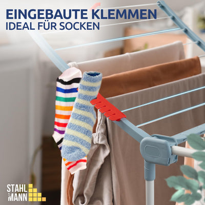 STAHLMANN ® Wäscheständer [18M Trockenfläche ] - Flügelwäscheständer [Made IN EU] 1,05 M Flügel ideal für Lange Kleidungsstücke - Wäscheständer platzsparend