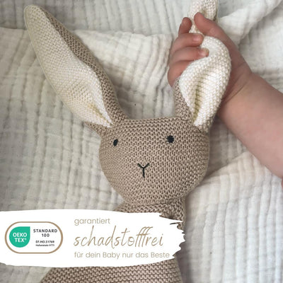 Geschenkset Hase Taupe Kuscheltuch Schmusetuch Schnüffeltuch Babysocken Bio Baumwolle Strick Baby Neugeborene Erstausstattung Mädchen Jungen personalisiert Babygeschenk Geschenk Geburt Babydecke